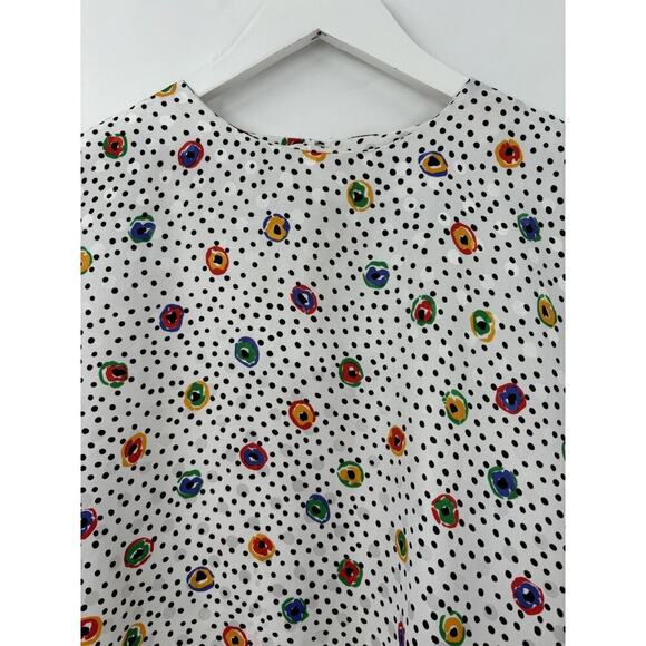 Marlis Vintage Blouse Womens 12 Large White Polka Dot Sheer Satin 80s Retro - Picture 6 of 16